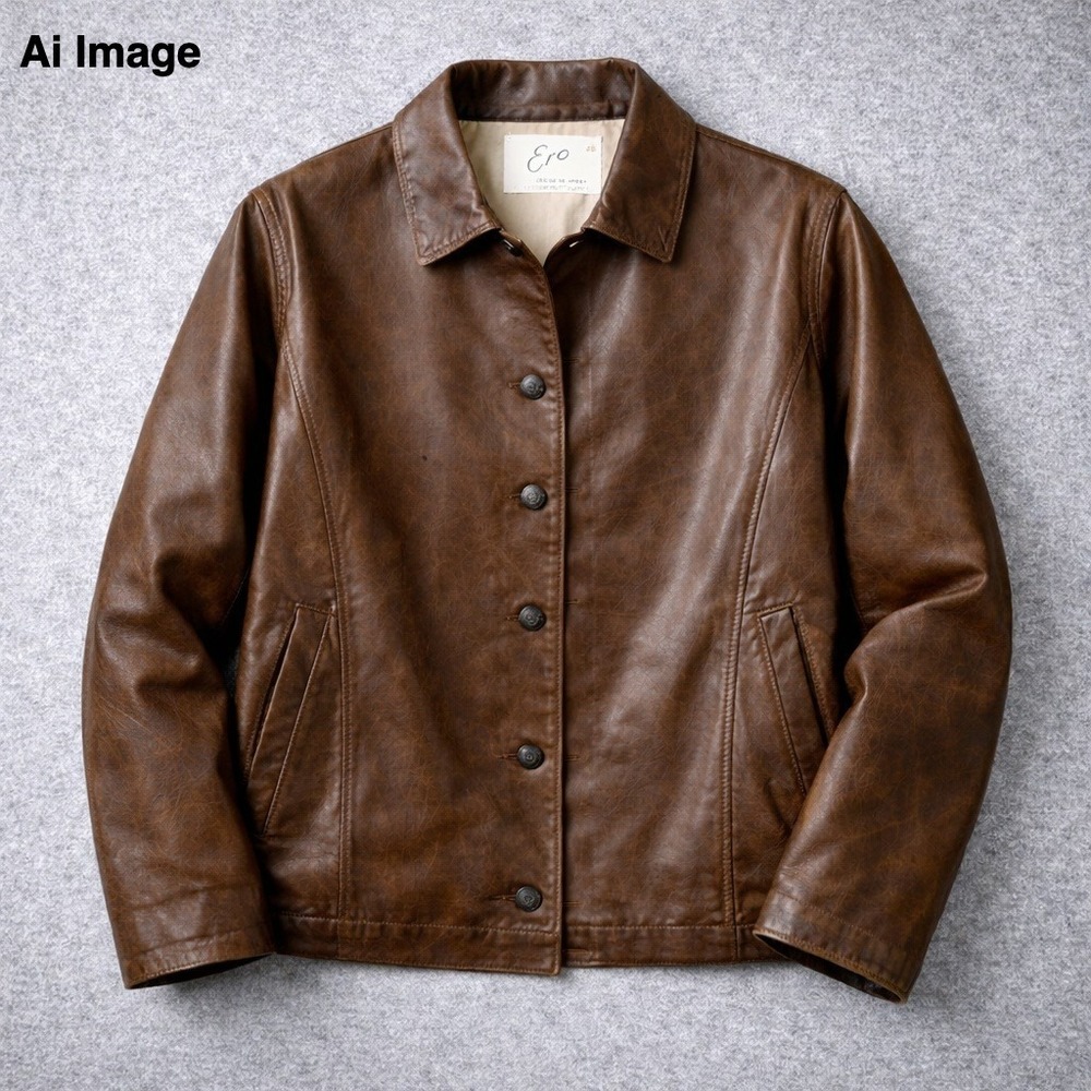 Vintage Ero Brown Leather Jacket Womens Button Front Lined Classic Size 40